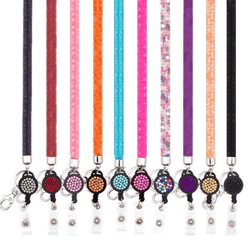 Ascrafter 10 Pack Necklace Name Card Lanyards  Bling Lanyard Strap  ID Card Lanyard with Bling retractable Badge Holder with Metal Clasp & Keyring - Image 1